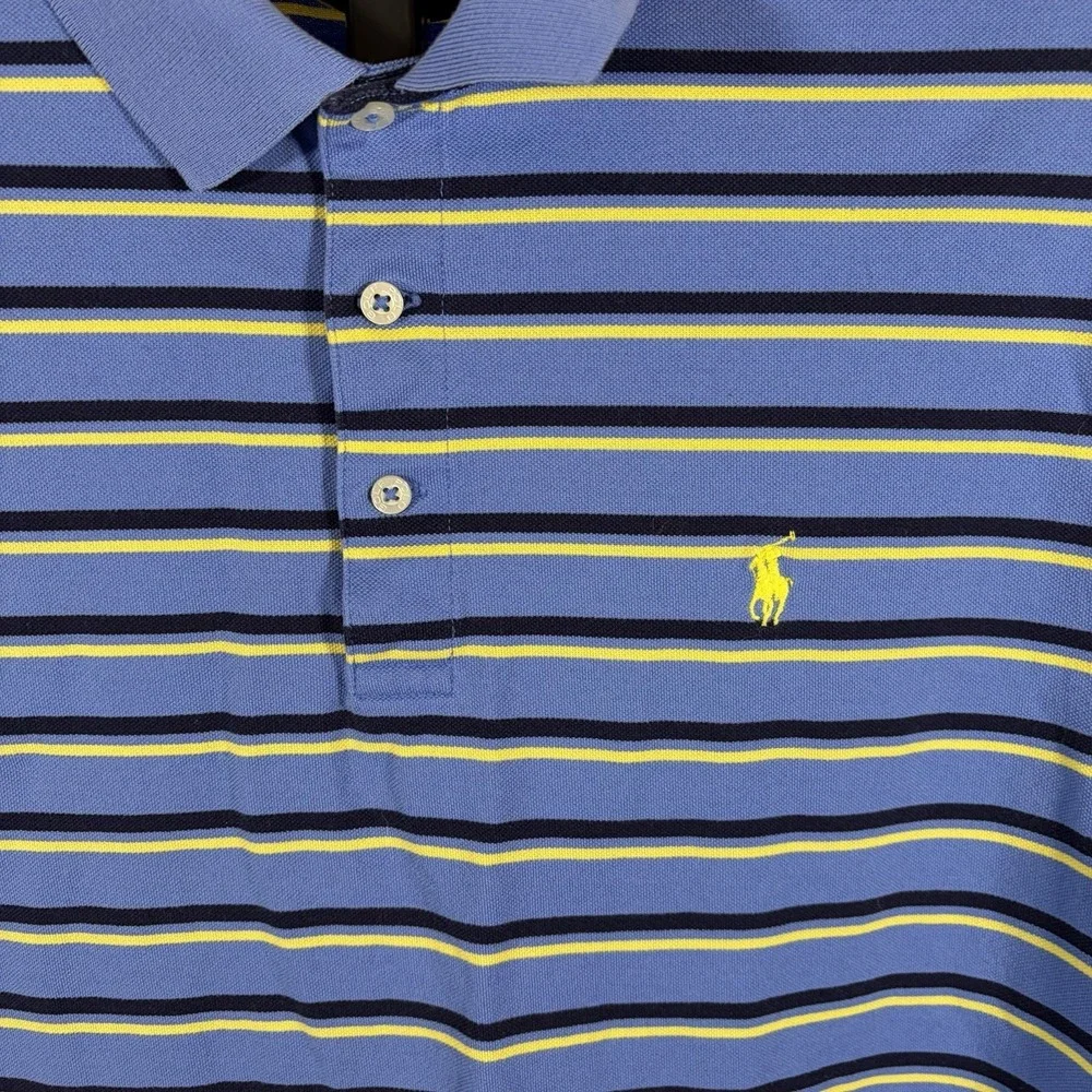 Polo Golf Large Mens Ralph Lauren Pima Cotton Blue Yellow Stripe Shirt Preppy